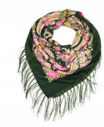 Szaleo Goral kendő Etno Life népies, rojtokkal, elegáns, üvegzöld