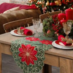 Takoy Hímzett karácsonyi asztali futó 35x180 cm zöld karácsonyi rózsákkal
