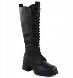 VINCEZA Bőr csizma, fekete Vinceza 66804, Size 38, fűzős, blokk sarok (66804)