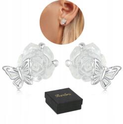 Bsrebra Ezüst Fülbevaló, 925, ródiumozott, virágok, pillangók, 8×10mm (Kolczyki Srebrne PRÓBA 925 Kwiatki)