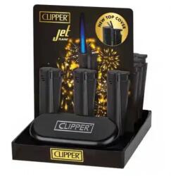 Clipper Bricheta antivant metalica Jet Flame negru mat + cutie Bricheta