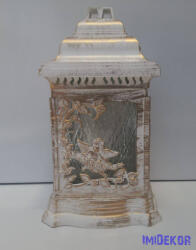  Antikolt katedrális borítású üvegmécses 25 cm - Fehér-Arany