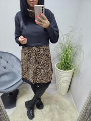  Divatos garbós nyakú ocelotmintás tunika (fekete-barna) (838611)