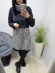  Divatos garbós nyakú ocelotmintás tunika (fekete-fehér) (110097)