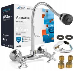 Focus Sanitar Konyhai Csaptelep Mosdó Csaptelep Fali Flex Kifolyócső, króm (Bateria)