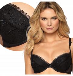 Róża Elegáns Push Up melltartó, hímzett, állítható, fekete, Size 80D