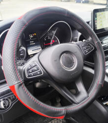 Autolife Valódi bőr kormányvédő 38cm fekete-piros (5093R) - autolife