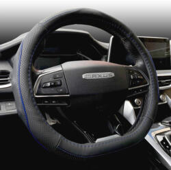 HD Fekete Bőr Kormányvédő "D" Típusú, Kék Betéttel, KV-5209D/BBL (5209D_BBl)