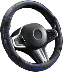 Autolife Genuine Leather Valódi bőr kormányvédő 38cm fekete-kék DW-5002BL (00917) - autolife