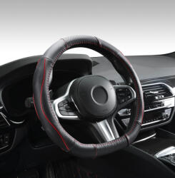 Autolife DW-5056RD "D" Valódi bőr kormányvédő szellőző lyukacsos Piros betétes mintával (00283) - autolife