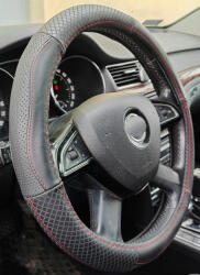 Autolife Valódi bőr kormányvédő 38cm fekete-piros (5093BKR) - autolife