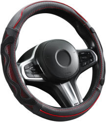 Autolife Genuine Leather Valódi bőr kormányvédő 38cm fekete-piros DW-5002R (00931) - autolife