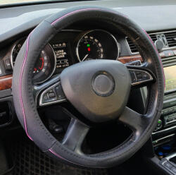 Autolife Műbőr kormányvédő 38cm fekete-pink 2394P (2394P) - autolife