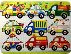  Mașini pe drum puzzle din lemn, 9 piese (HJ98059)