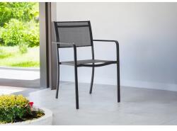 GardenLine Kerti szék, fekete, acél váz, Textilene, 54×55×86 cm, rakásolható (205)