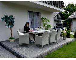 Garden Line Szürke polyrattan kerti étkezőgarnitúra, nagy asztallal, 8 székkel (2183)