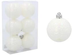  Karácsonyfadísz gömb szett, 6 db, 6 cm, fehér, műanyag, matt/fényes (6549)