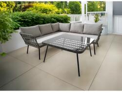 Garden Line Kerti sarok ülőgarnitúra szürke rattanból, 5 mm üveglapos asztallal, párnákkal (337)