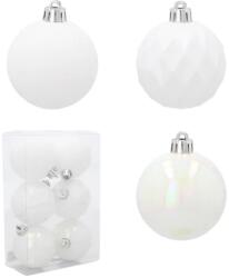  Karácsonyi gömb szett, 6 db, 6 cm, fehér műanyag, matt-fényes (6550)