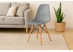  Modern szürke műanyag étkezőszék bükkfa lábakkal, 130 kg teherbírás (3845)