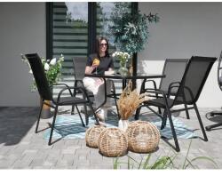 Garden Line Kerti bútorszett, 4 szék + 80×80 cm edzett üvegasztal, fekete (358)