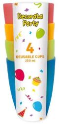  Színes Party műanyag pohár 4 db-os szett 250 ml (PNN94596)