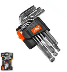 Stilo Imbuszkulcs készlet rövidszárú 9 részes, gömbfejű, mágnesezett, Stilo STI1801 (STI1801)