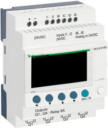 Schneider Electric Zelio Logic - SR3B101BD - programozható relé, bővíthető, LCD kijelző, 2 DI + 2 DI/AI, 4 DO relés, belső órával, 24 VDC (SR3B101BD)