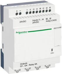 Schneider Electric Zelio Logic - SR2E121BD - programozható relé, kompakt, kijelző nélkül, 4 DI + 4DI/AI, 4 DO relés, belső órával, 24 VDC (SR2E121BD)