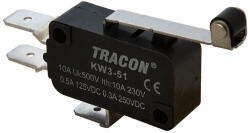 TRACON mikrókapcsoló karos-görgős 16(4)A / 250V AC, 28mm, 6, 3x0, 8 mm, IP00 KW3-51 (KW3-51)