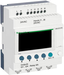 Schneider Electric Zelio Logic - SR3B101B - programozható relé, bővíthető, LCD kijelző, 6 DI, 4 DO relés, belső órával, 24 VAC (SR3B101B)