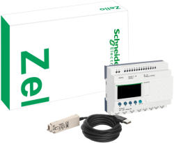 Schneider Electric Zelio Logic - SR2PACKBD - komplett fejlesztői készlet, 12 I/O LCD 24 VDC (SR2B121BD + Zelio Soft 2 szoftver + programozó kábel) (SR2PACKBD)