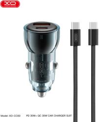 XO CC60 autós töltő 60W 1×USB + 1×USB-C (Kék)