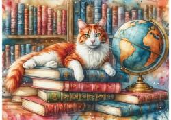 Delfy DE-24021 - Books, globe & purrs - 1000 db-os puzzle (DE-24021)