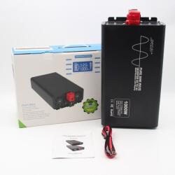 Techstar Techstar® Pure Sine Wave Power Inverter, DC 24V-AC 220V, LCD kijelző, 1000W, Alkalmas lakókocsihoz, lakóautóhoz, lakóautóhoz, csónakhoz, független házhoz, oszcilloszkóppal tesztelt