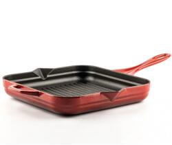 Hosse öntöttvas négyzet alakú grill serpenyő 28x28 cm, zománcozott bordó