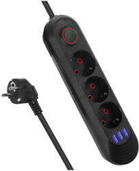 Maclean Prelungitor 3 prize + 3xUSB, 110-240V AC 50/60Hz, 2.1A max 2500W, 1.5m, negru, MCE394 B (MCE394) - pcone