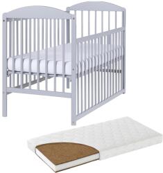 Kidizi Patut din lemn masiv 120x60 cm Kidizi Orella gri cu laterala culisanta si saltea cocos LUX 120x60x12 cm, reglabil pe 3 nivele, certificat EN71 (5232+1206012LUX)
