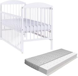 Kidizi Patut din lemn masiv 120x60 cm Kidizi Orella alb cu laterala culisanta si saltea antialergica cu ventilatie Air 120x60x10 cm, reglabil pe 3 nivele, certificat EN71 (1583+5669AIR)