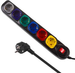 Maclean Prelungitor 6 prize Maclean MCE509 B, cu intrerupator, 250VAC/10A, 1.5 m, negru (MCE509)