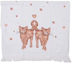 Clayre & Eef Konyhai kéztörlő 40x66cm, pamut, Kitty Cats (CTKCS)