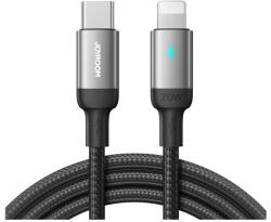 JOYROOM a10 adatkábel, type-c - lightning, 2.4a, pd gyorstöltő, 120cm, cipőfűző, led jelzés, fekete (S-CL020A10_120_B)