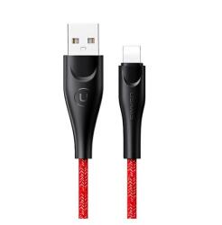 USAMS u41 adatkábel, usb - lightning, 2a, gyorstöltő, 100cm, törésgátló, cipőfűző, piros, kompatibilis: Apple iPhone 14 Plus / iPhone 14 Pro / iPhone 14 (SJ391USB02)