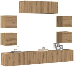 vidaXL 7 részes kézműves tölgy színű szerelt fa fali TV-szekrényszett (3329016)