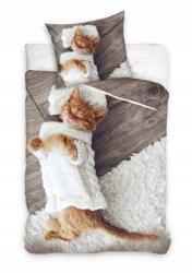 Carbotex Ágyneműhuzat, 160×200cm, 100% pamut, vörös macska, cipzáras (NL202020)