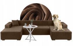 Meble Odnowa U-alakú sarokvédő huzat szett, barna, velúr, 2+3+4 személyes (5904178301882)