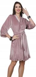  Elegáns Rózsaszín Velúr Fürdőköpeny, csipkés, Size XL (1001-szlafrok)