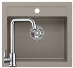 Quadron 1320+SAP4-B090 - Quadron JOHNNY 110 gránit mosogató (500x470 mm, 1 medence ) soft taupe + Zegor szögletes rozsdamentes csaptelep szett (1320+SAP4-B090)