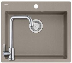 Quadron 1330+SAP4-B090 - Quadron MORGAN 110 gránit mosogató (570x500 mm, 1 medence ) soft taupe + Zegor rozsdamentes szögletes csaptelep szett (1330+SAP4-B090)