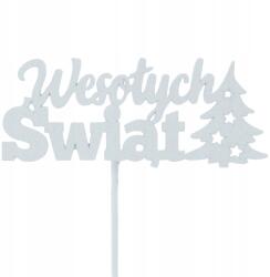 Trend-Deco Kék csillámos topper Boldog karácsonyt, fa, 32cm hosszú (#12978)